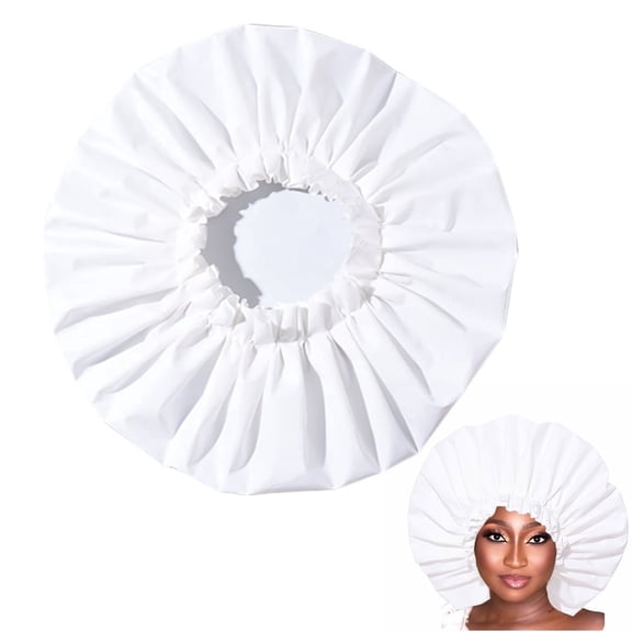1 Pcs Jumbo Shower Cap White Extra Large Bath Caps,Reusable Waterproof Elastic Band Hair Cap,for Girls Women Long Hair Thick Curly Braids by Scheam
