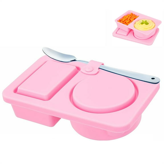 Scheam 1 Pcs Pink Double Sided Dip Container,Reusable Snack Containers with Lids,2 Compartment Snackle Box with Spoon Slot,Leakproof Condiment Containers,for Lunch Picnic