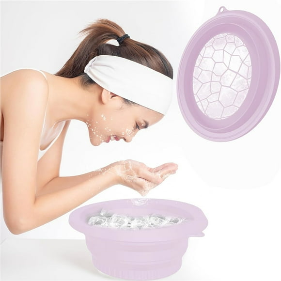 Scheam 1 Pcs Portable Silicone Facial Bowl,Foldable Face Bowl with Built-in Icetray,Reusable Ice Bath Bowls,Purple Cold Plunge Basin,for Cold Therapy, Skin Tightening & Acne Relief