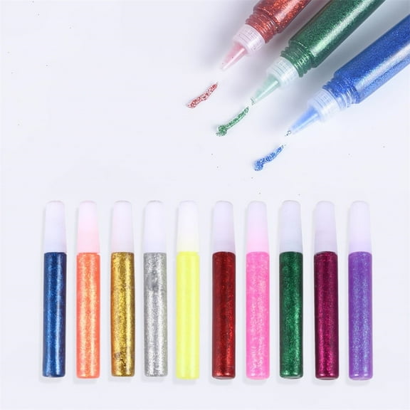 Scheam 10 Pack Glitter Glue Sticks,Washable Crafts Glitter Pens,Bulk 10 Colors Gel Pens,for DIY Arts and Crafts Projects,Back to School Gifts Supplies