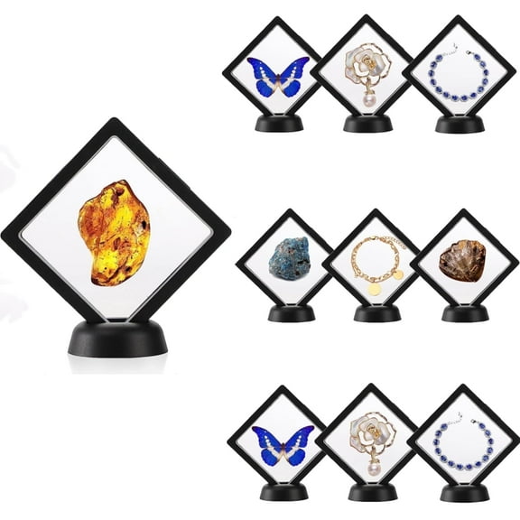 Scheam 10 Pcs 3D Floating Display Case, Black Challenge Coin Display Frame for Antique Coin, Jewelry, AA Medallion,Shells, Fossils, Gems, Minerals, Rocks, Pins, 2.8 x 2.8 x 0.8 inches