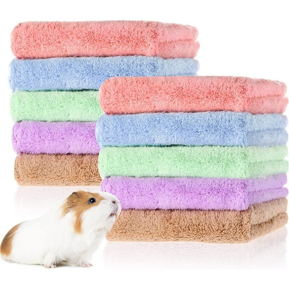 Scheam 10 Pcs Hamster Fleece Cage Liners,Coral Fleece Guinea Pigs Blankets,Reusable Pet Sleep Mat,Ultra Soft Absorbent Bedding,for Puppy Cat Small Animal (Multicolor 11.8 x 11.8 Inch)