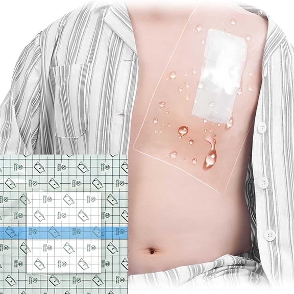Scheam 10 Pcs Waterproof Shower Shields,11.8"x9.8" Shower Cover Incision BanPukitryes,Dialysis Catheter Protector,Clear Adhesive Wounds Dressing with Non-Stick Center Pad,for Initial Healing