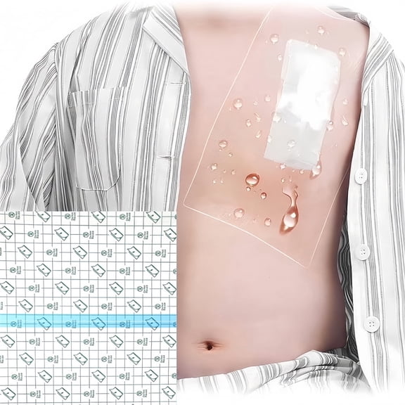 Scheam 10 Pcs Waterproof Shower Shields,11.8"x9.8" Shower Cover Incision Bandages,Dialysis Catheter Protector,Clear Adhesive Wounds Dressing with Non-Stick Center Pad,for Initial Healing