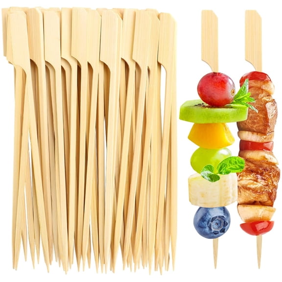 Scheam 10 inch Long Bamboo Skewers,Wood Paddle Picks,Food Appetizer Toothpicks,Flat Barbecue Sticks,BBQ Party Supplies,for Snacks Drinks Fruit Marshmallow 100 Pcs