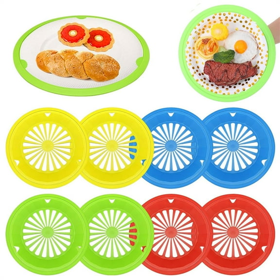 Scheam 10 inch Round Paper Plate Holder Set 12 Pcs Reusable Paper Plate Dispenser with Snap in Grooves Plastic Heavy Duty Supports Tray for Party Picnic Dinner BBQ (Multicolor)