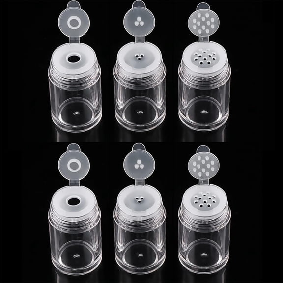 Scheam 10 ml Clear Plastic Powder Bottle,12/3/1 Holes Sifters Loose Powder Jars,Empty Cosmetic Containers with Lids,Mini Travel Powder Containers for Glitter Makeup Samples 6 Pack
