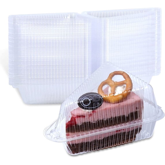 Scheam 100 Pcs Transparent Cake Slice Plastic Containers with Lids 5 Inches Hinged Lid Cheese cake Container, for Bakery and Cafe Take Out Packaging .
