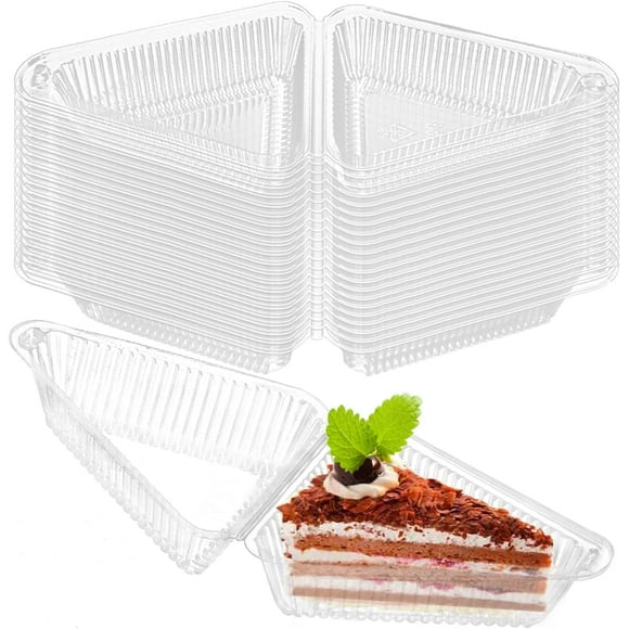 Scheam 100 Pieces Cake Slice Plastic Containers with Lids 5 Inches Hinged Lid Cheese cake Container, for Home, Bakery and Cafe(Transparent )