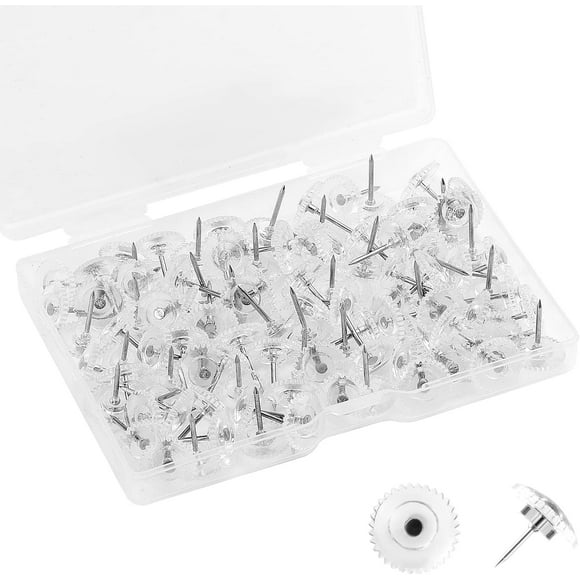 Scheam 100Pcs Diameter Thumb Tacks, Transparent Push Pins with Stainless Steel Point and Clear Plastic Head Decorative Thumb Tacks Push Pins for Cork Board Bulletin Board (Gear Style)