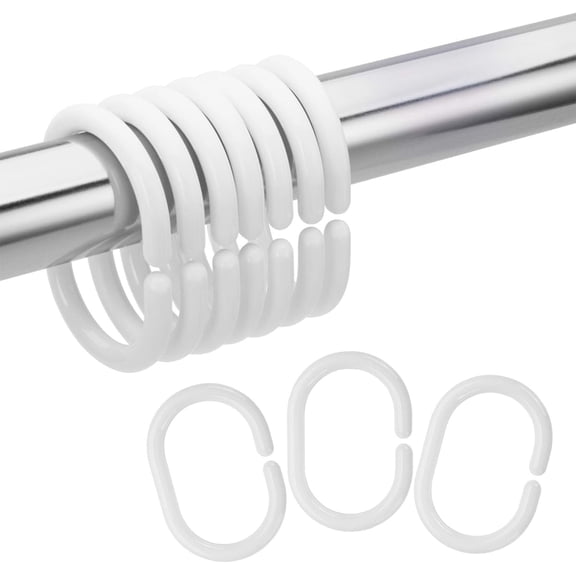 Scheam 12-Pack Plastic Shower Curtain Rings, C-Shaped Bathroom Hooks, Lightweight and Easy to Use for Home, Dorm, Bathroom, Window Rods (White)
