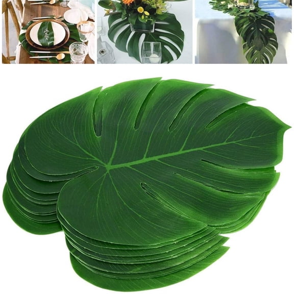 Scheam 12 Pcs Green Simulation Turtle Leaves,Artificial Palm Leaves,Large Fake Plant Leaf,Tropical Party Decoration Supplies,for Holiday Birthday Wedding Table and Wall Decor 13Inch