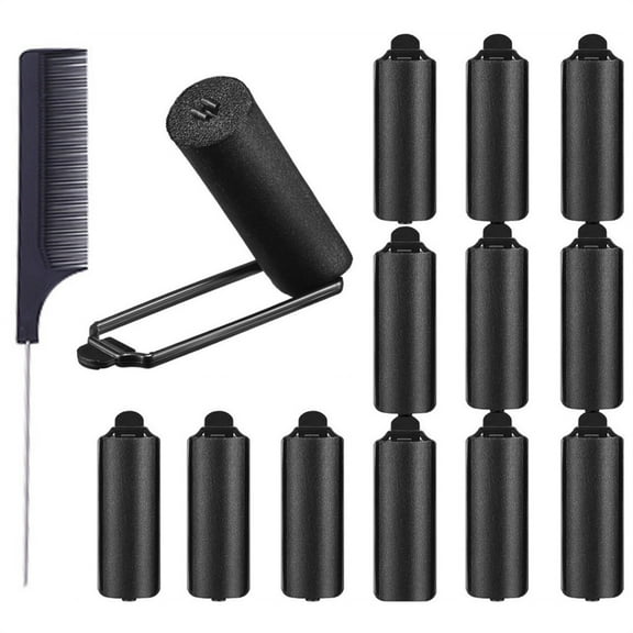 Scheam 12 Pcs Sponge Hair Roller Clips Set,Black Foam Satin Wrapped Hair Rollers with Straight Comb,Soft Sleeping Wave Curlers,Hair Styling Tools,for Girls Women (0.8 Inch)