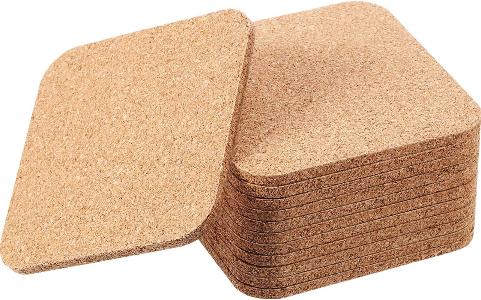 Tan Square Cork Drink Coasters 4x4 Inch, Set of 12