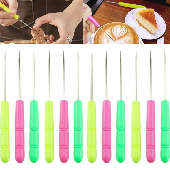 Scheam 12 Pcs Stainless Steel Biscuit Icing Pin,Sugar Stir Needle with Plastic Handle,Cookie Scribe Tool,Cake Decorating Supplies,for Baking Crafting and Needlework (Multicolor)