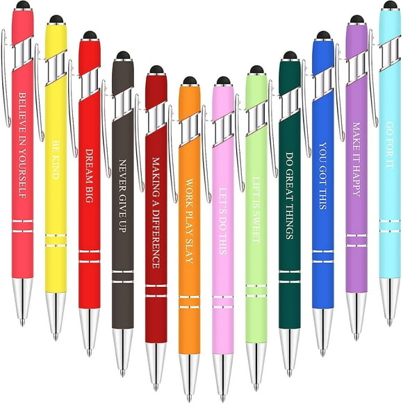 Scheam 12 Pieces Ballpoint Pens Office Inspirational Quotes Snarky Screen Touch Stylus Pen Encouraging Scriptures, Black Ink (Vivid Color,Motivational Verse)Mother's Day Gift