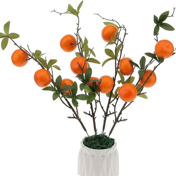 Scheam 17.7 Inch Artificial Tangerine Branches,4 Pcs Simulation Orange Plastic Tree,Fake Greenery Plant with Green Leaves,Lifelike Faux Vivid Foam Fruit Branch,for Vase Home Party Decoration