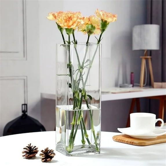 Scheam 1Pcs Rectangle Tall Vase,Non-Breakable Acrylic Flower Vase,Clear Plastic Flower Container,High Transparency Thick Vase,Decorative Centerpiece for Home Office Wedding 4"x10"