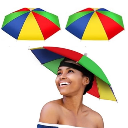 Scheam 2 Pack Colorful Umbrella Hat,Sun Hats with Elastic Band,Rainbow Umbrella Cap,Funny Party Hats,Hands Free,One Size Fits All,Waterproof Fishing Hat,Men & Women (Style A)