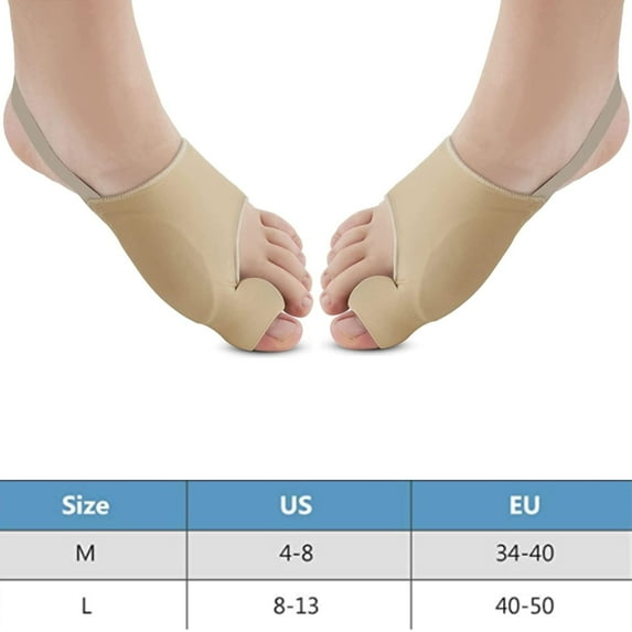 Scheam 2 Pcs Bunion Corrector Sleeves Thin Bunion Relief Socks with Gel Bunion Protector Bunion Brace with Non-slip Elastic Heel Strap and Pain Ease from Bunions, Hallux Valgus,Friction (Beige/L)