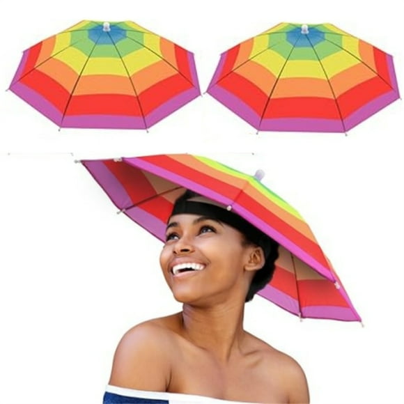 Scheam 2 Pcs Umbrella Hats with Elastic Band,Waterproof Umbrella Cap,Beach Sun Hat,Funny Colorful Party Hats,Hands Free Adjustable Size Fits All Ages,for Fishing Gardening (Style B)