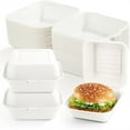 thumbnail image 1 of Scheam 20 Pcs Biodegradable Paper Pulp Food Containers Disposable Take Out Cake Packing Box Portable Clamshell Container Square Compostable Tray with Lid for Lunch Picnic Party (White), 1 of 7