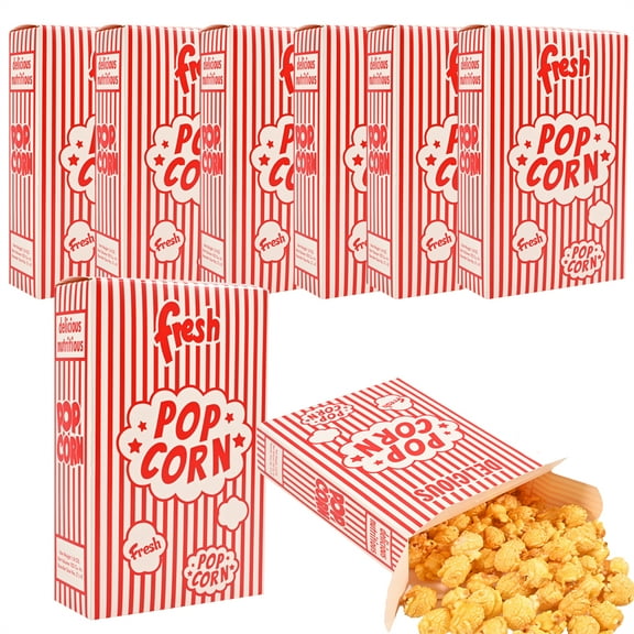 Scheam 20 Pcs Paper Popcorn Boxes Red and White Striped Popcorn Container Close-Top Cardboard Potato Chips Bag Individual Servings for Movie Night Christmas Birthday Party