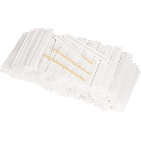 Scheam 200 Pcs 5.5 inch Paper Wrapped Coffee Stirrers, Individually Wrapped Coffee Stirrers, Wrapped Stir Sticks Disposable Wood Coffee Sticks for Coffee, Tea Gifts