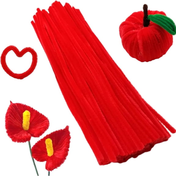 Scheam 200 Pieces Cuttte Pipe Cleaners Craft Supplies,Creative Handcraft Twisted Rod,Plush Iron Wire Thick Chenille Stems,for DIY Art Projects Home Decoration (Red)