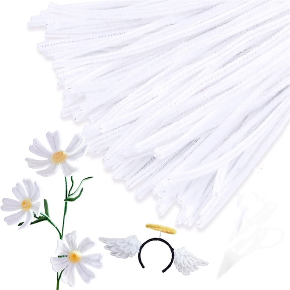 Scheam 200 Pieces White Creative Pipe Cleaners Set,Handcraft Chenille Stems,Plush Iron Wire Thick Twisted Rod,for DIY Art and Craft Home Decoration Supplies