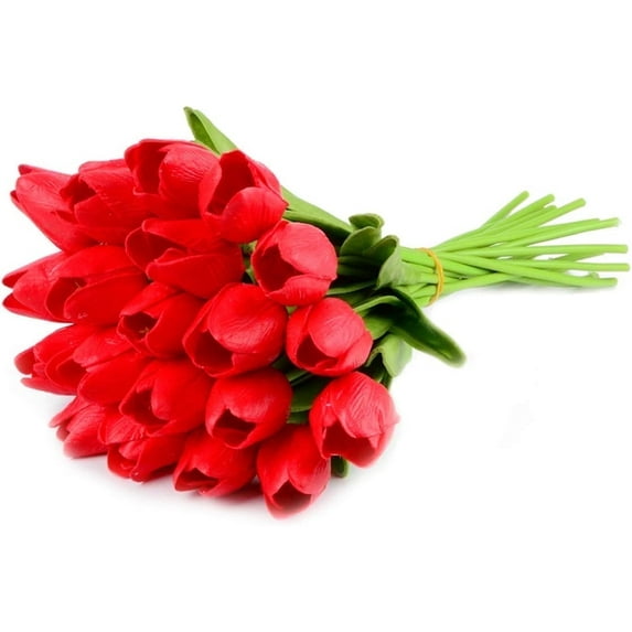 Scheam 20Pack 13.4" Artificial Tulips Real Touch Latex PU Spring Flowers Home Decor, Wedding Bouquets Christmas Party Table Centerpieces (Red)