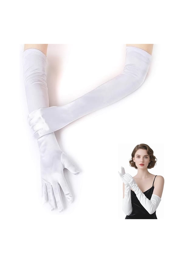 Scheam 21.6" Long Satin Elbow Gloves,White Tea Party Gloves,1920s Opera Gloves,Women Stretchy Gloves,for Bridal Prom Costumes Dance Formal Dress 1 Pair
