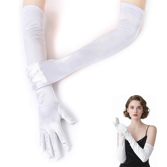 Scheam 21.6" Long Satin Elbow Gloves,White Tea Party Gloves,1920s Opera Women Stretchy Gloves for Bridal Prom Costumes Dance Formal Dress 1 Pair