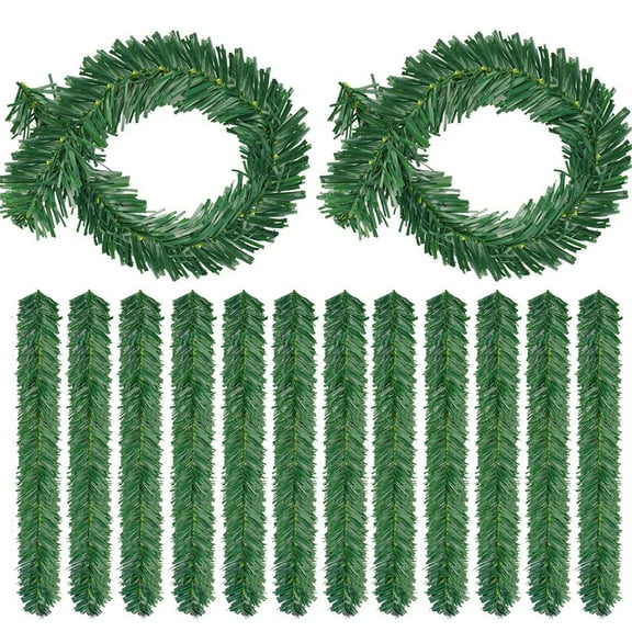 Scheam 24 Pcs Artificial Garlands Ties,12 Inch Faux Pine Needles,Flexible Green Twist Ties,Christmas Tree Branches Decoration,for Holiday Anniversary Wedding Christmas Party Supply