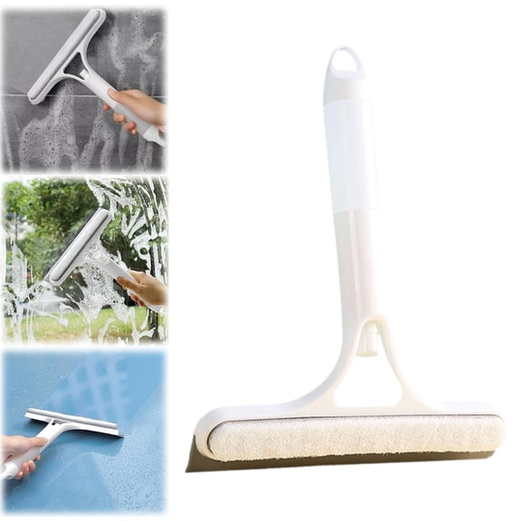 Scheam 3 in 1 Window Cleaning Scraper Tool,1 Pcs Glass Door Cleaner,Spray Function Design,All-Purpose Silicone Shower Squeegee,for Home Bathroom Window Mirror Car Windshield (White)