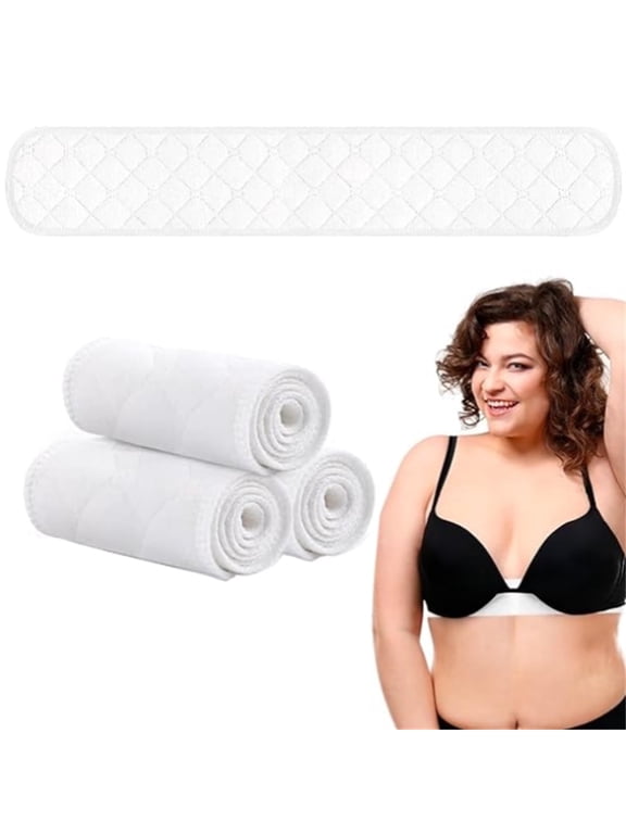 Scheam 3 Pack Cotton Bra Liners to Absorb Sweat,Rectangle Under Breast Sweat Pads,White Reusable Absorbent Pads,for Women Sweating Supplies (17 x 3 Inch)