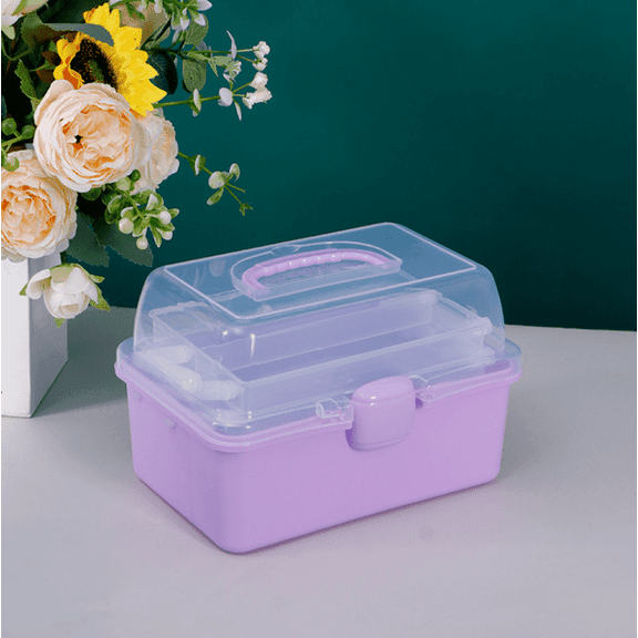 Scheam 3-Tier with Compartments and Handle Plastic Medical Storage Containers Medicine Box Organizer Home Emergencies First Aid Kit Pill Case (Purple)