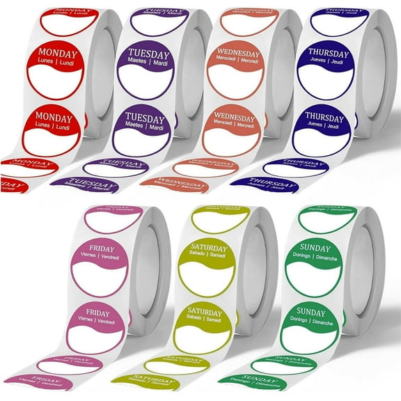 Scheam 3500 Pcs Self-Adhesive Food Date Labels,Dots Expiration Date Stickers,Removable Food Storage Labels Stickers,Monday Through Sunday Labels,for Bottle Containers Restaurant Kitchen