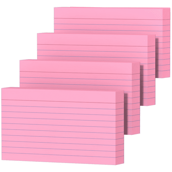 Scheam 3x5 Inch Line Memory Memo Notes,4 Pack Red Ruled Index Cards,200g Thick Flash Cards,Note Cards for Office,Home and Bookstore (Red & Blue Lines, 200 Count)