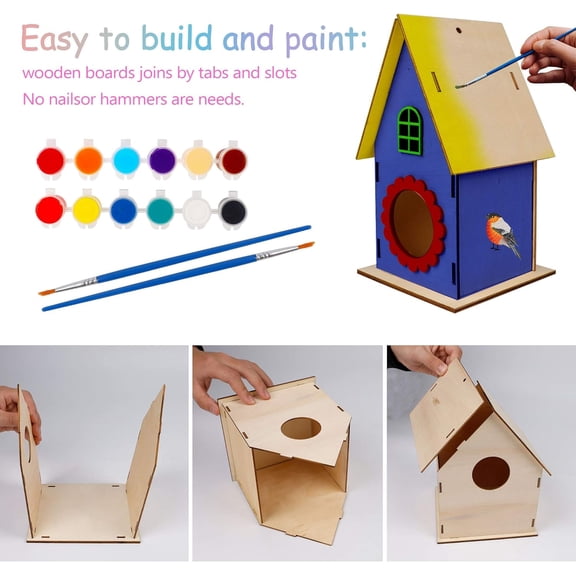 Scheam 4 Pack Bird House Crafts for Kids Ages 5-8 8-12, Buildable DIY Birdhouse Kit for Children to Build,Wood Craft Project Kits 3+ Summer Arts and Craft Projects with Paint, Boy Girl Gift Christmas