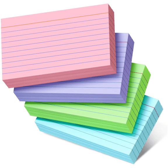 Scheam 4 Pack Colored Flash Cards,3x5 Inch Ruled Index Cards,Lined Index Note Cards,200g Thick Memo Notes,Memory Card Paper,for Home Office 4 Colors 200 Count