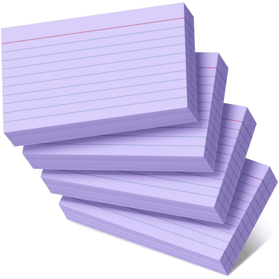Scheam 4 Pack Purple Lined Index Note Cards,3x5 Inch Ruled Flash Cards,200g Thick Memo Notes,Memory Card Paper,for Home Office (Red & Blue Lines, 200 Count)