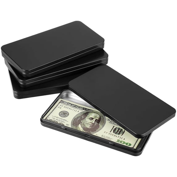 Scheam 4 Pcs Metal Rectangular Cash Box,Small Tin Money Organizer Case,Dollar Bill Holder,Empty Storage Container for Cash Coin Jewelry Stamps Credit Card (Rectangular Black)