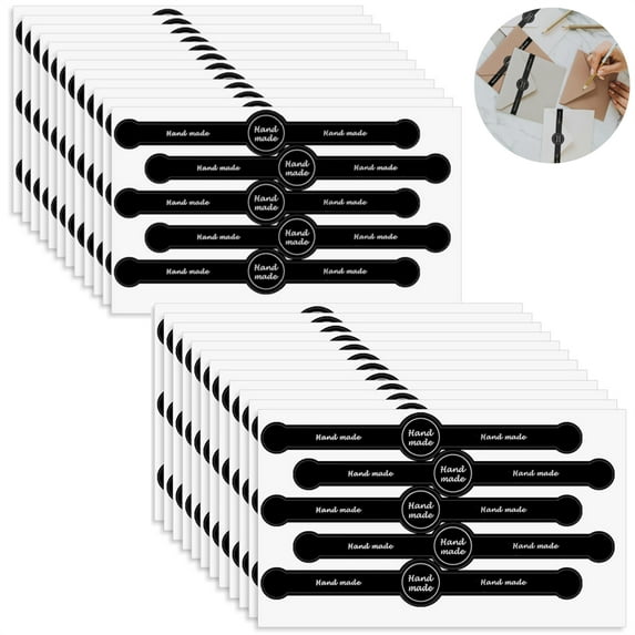 Scheam 40 Sheets (200 Pcs) Handmade Food Label Black Baking Stickers Long Strip Tamper-Proof Sticker Self-Adhesive Packaging Labels for Candy Bread Pastry Bags (Style B)