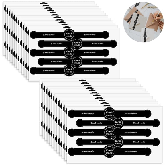 Scheam 40 Sheets (200 Pcs) Handmade Food Label Black Baking Stickers Long Strip Tamper-Proof Sticker Self-Adhesive Packaging Labels for Candy Bread Pastry Bags (Style B)