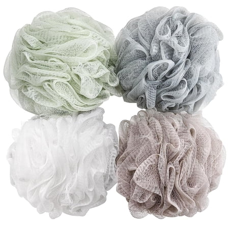 Scheam 4Pack Bath Sponge Shower Loofahs 60g Mesh Pouf Bath Scrunchies Body Wash Puff Shower Puff,White, Gey, Green,Light Brown
