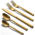 thumbnail image 1 of Scheam 5 Pcs Matte Satin Finish Flatware,Stainless Steel Knives Forks and Spoons Set,Mirror Polished Tableware for Home Kitchen Restaurant, Dishwasher Safe (Gold), 1 of 7