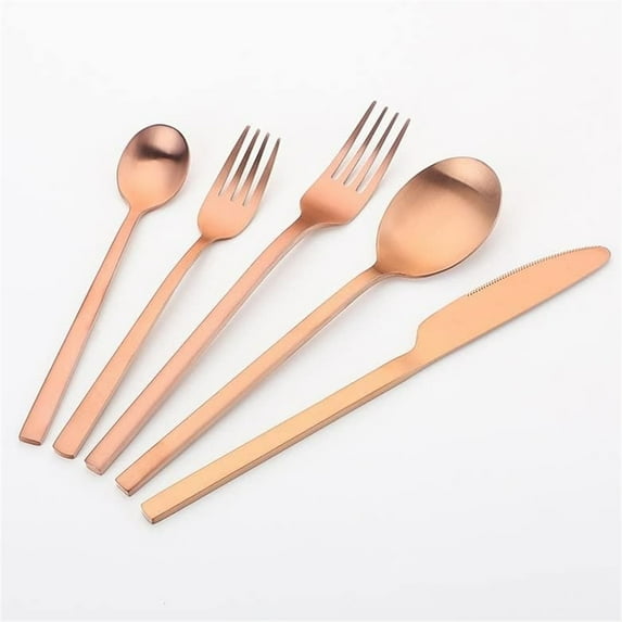 Scheam 5 Pcs Matte Satin Finish Flatware,Stainless Steel Tableware Set,Mirror Polished Cutlery Set,Knives Forks and Spoons Set for Home Kitchen Restaurant, Dishwasher Safe (Rose Gold)