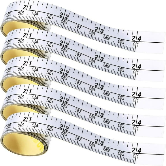 Scheam 5 Roll Adhesive Measuring Tape,Workbench Ruler Adhesive Backed Tape,Double Scale Stick Tape,Silver Sticker Ruler,for Drafting Table Office Workshop (24 inch)
