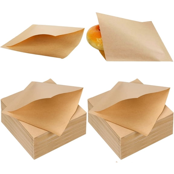 Scheam 5" Thick Kraft Paper Hamburger Bags,200 Pcs Double Open Pretzel Bag,Greaseproof Pancake Individual Bags,Paper Sandwich Wrapper Holder,for Lunch Picnic Take Out and Home Use (Brown)